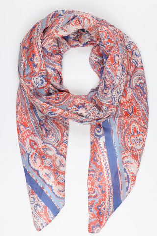 Ornate Paisley Print with Stripe Border in 3 Colourways