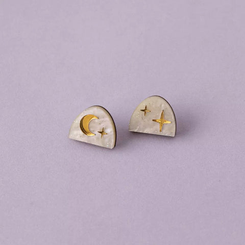 Moon Rising Arc Studs in White Marble