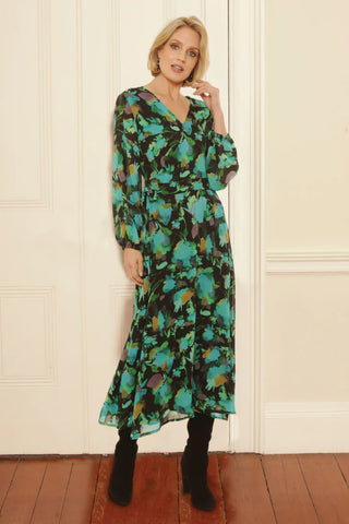 Floral Wrap Dress in Emerald