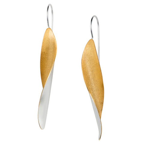 Long Drop Curve Earring in Silver and Gold