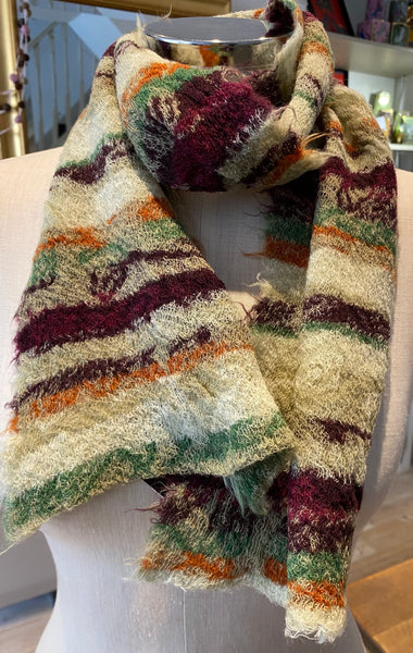 Japanese Pure Merino Wool Scarf in Beige Multi