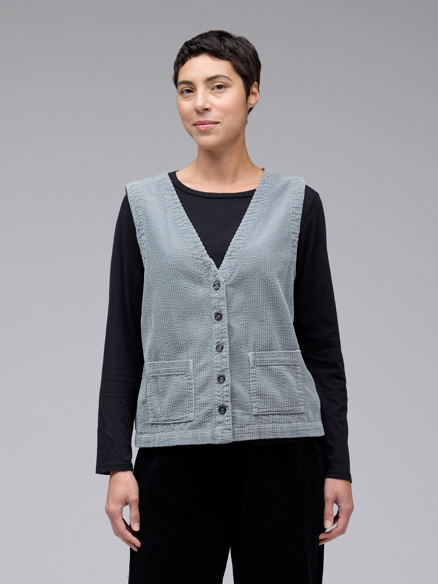 V Neck Vest - Lux Cord in Seal