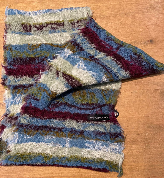Japanese Pure Merino Wool Scarf in Blue Multi