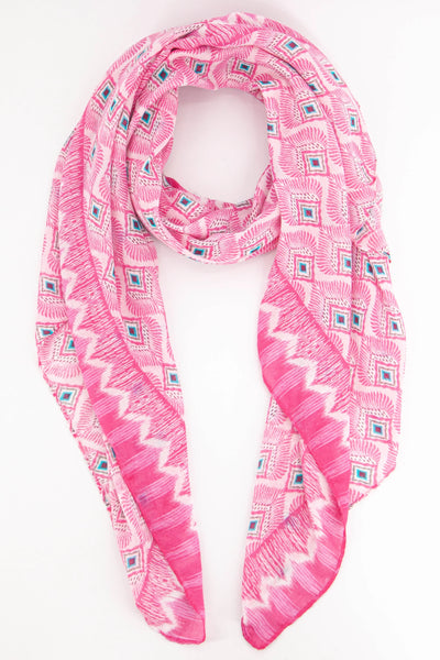 Retro Fan Print with Zig Zag Border in 3 Colourways