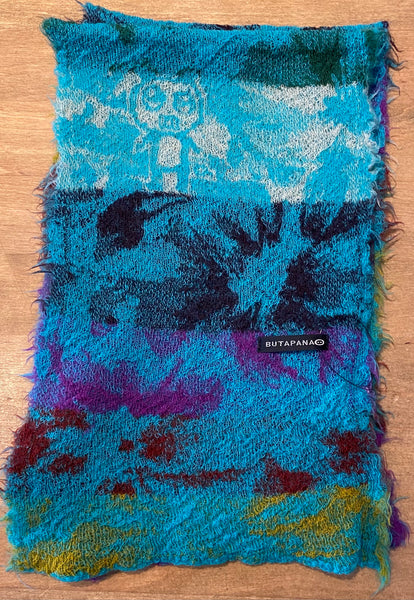 Japanese Pure Merino Wool Scarf in Blue Multi