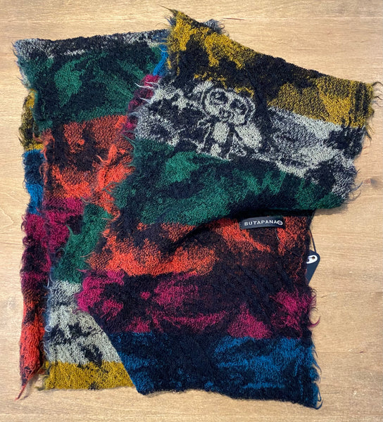 Japanese Pure Merino Wool Scarf in Black Multi