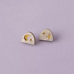 Moon Rising Arc Studs in White Marble