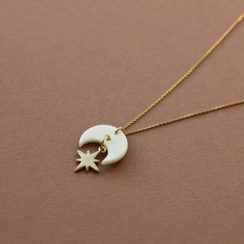 Celestial Star Gold Necklace in Pearly White