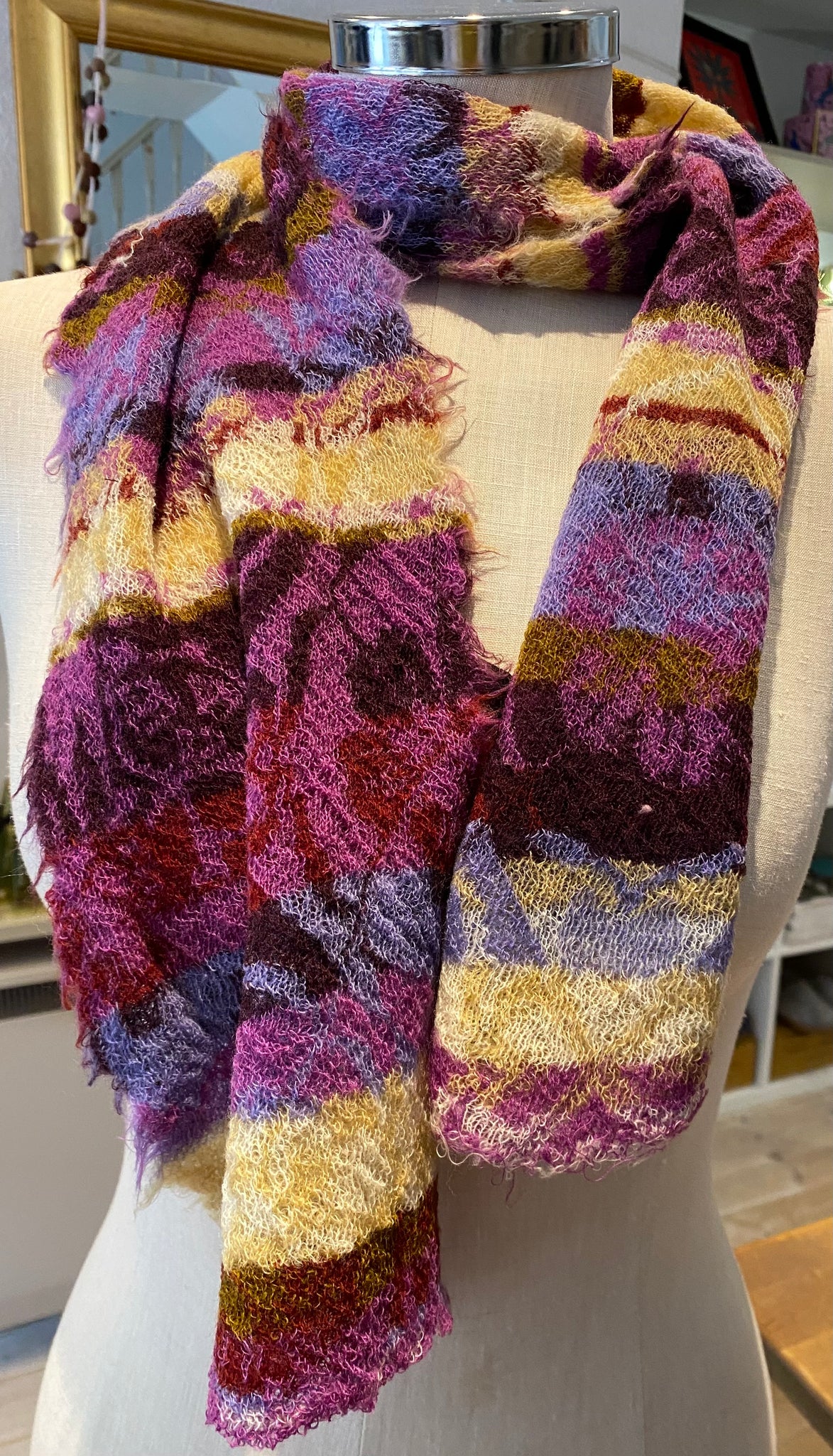 Japanese Pure Merino Wool Scarf in Purple Multi