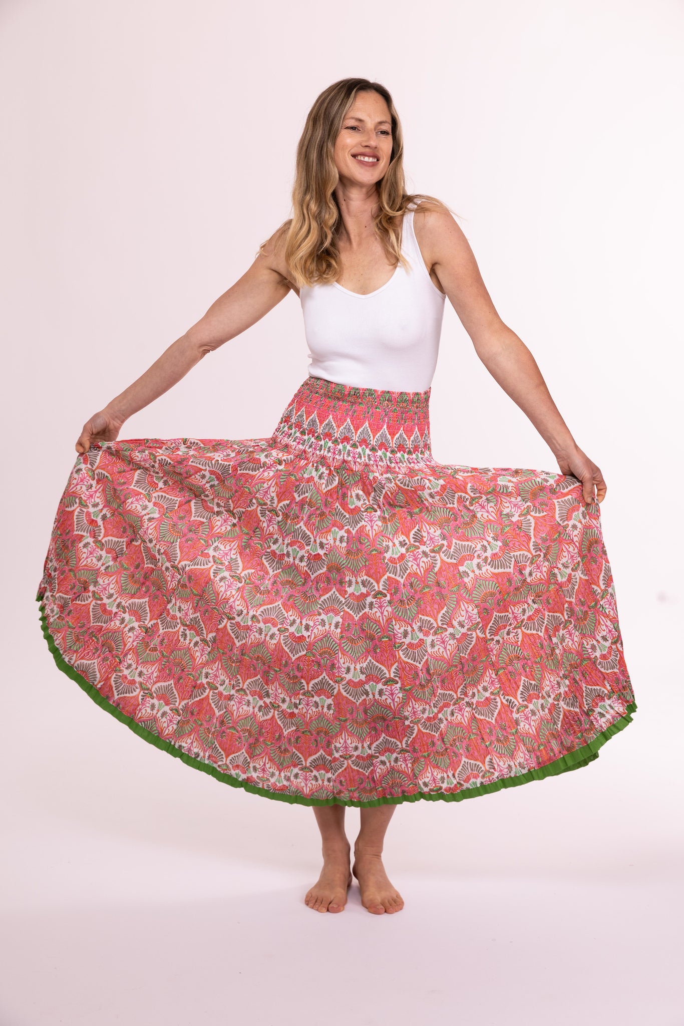 50 Panel Skirt Hand Block Printed Cotton in Various Colours