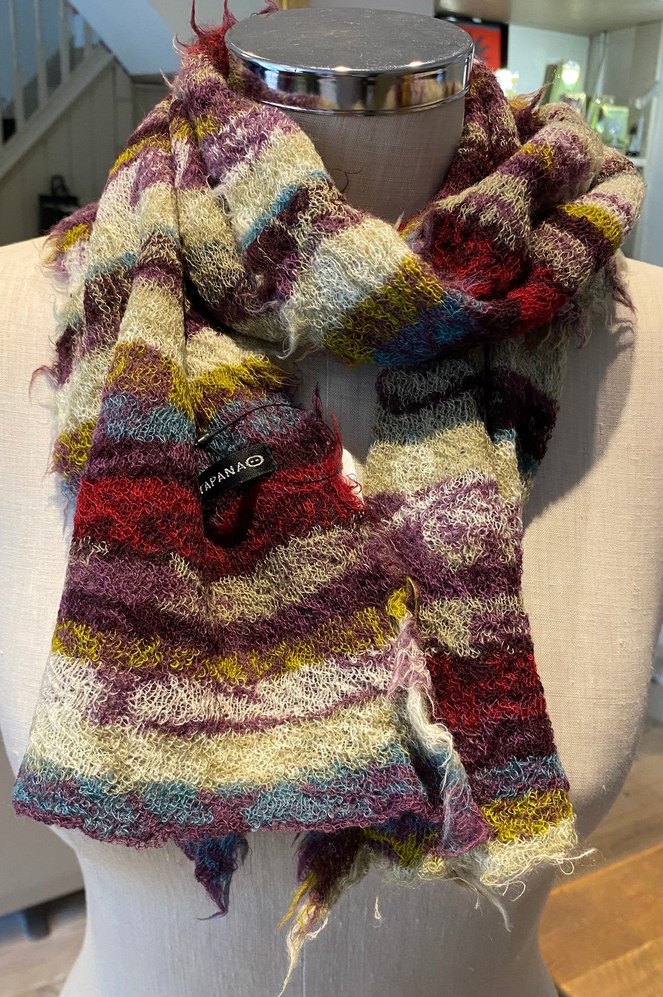 Japanese Pure Merino Wool Scarf in Purple Multi