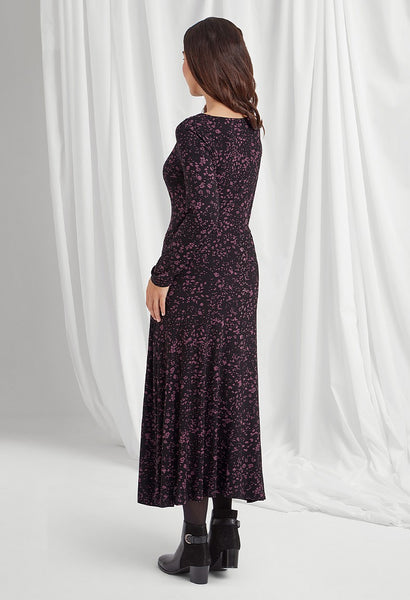 Talia Dress in Anika Print Black/Plum