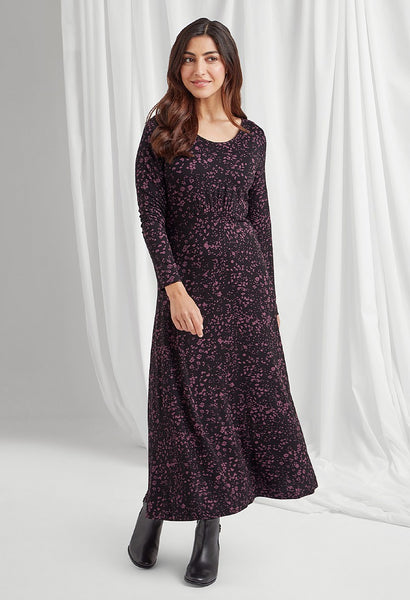 Talia Dress in Anika Print Black/Plum