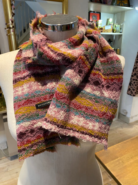 Japanese Pure Merino Wool Scarf in Red Multi