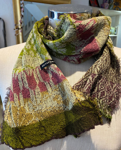 Japanese Pure Cotton Scarf in Green Multi