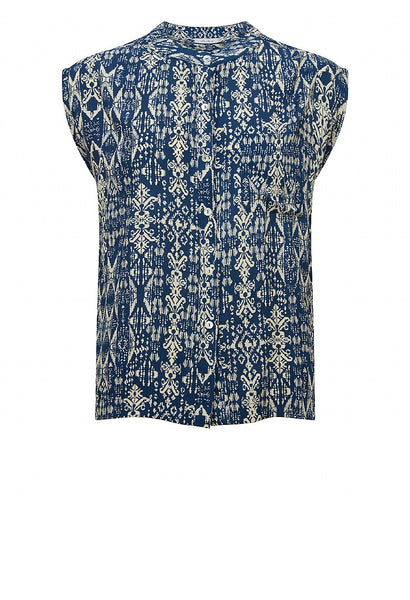 Maya Top Aztec Print Navy & Stone