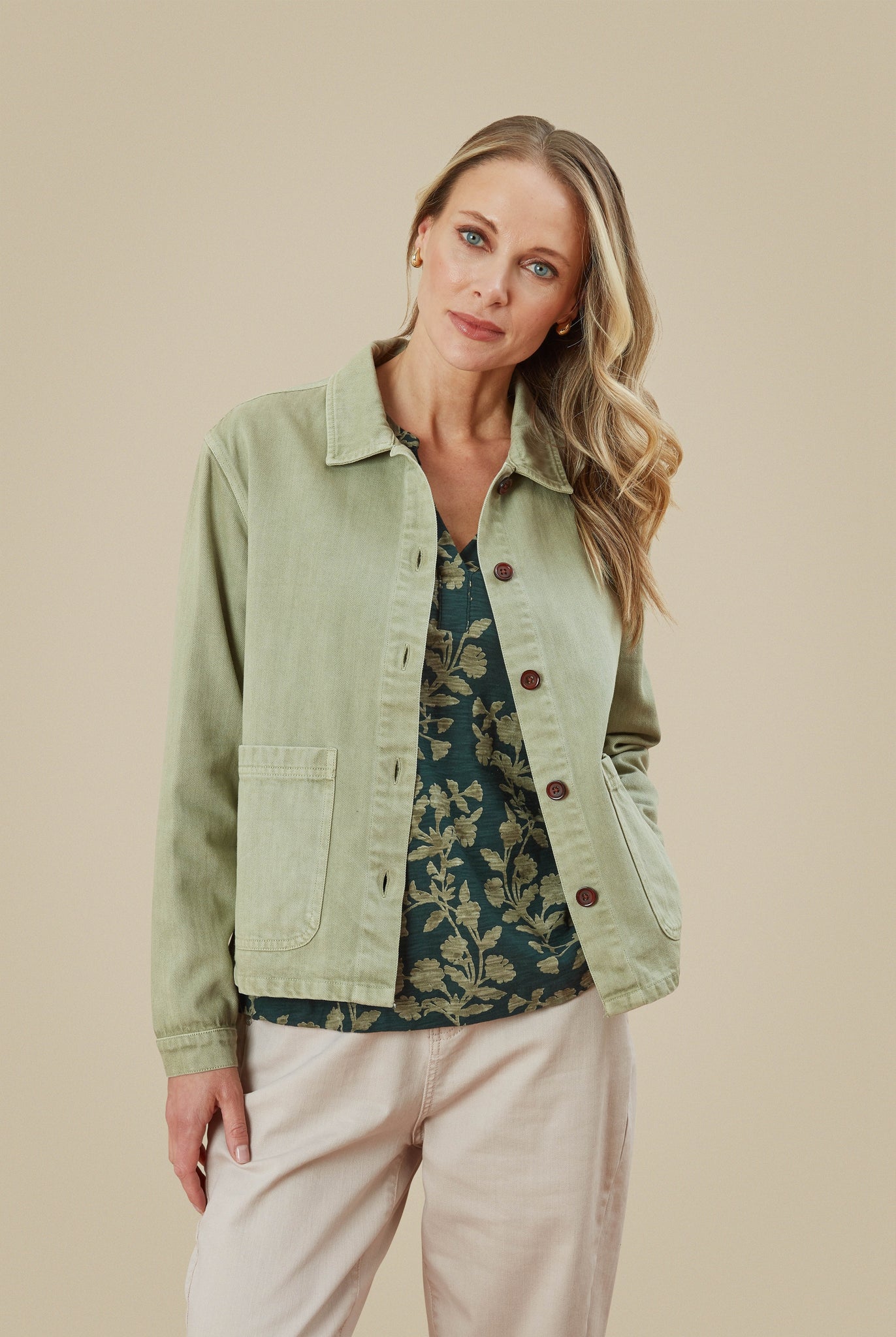 Evie Laundered Cotton Twill Jacket in Brick Dust and Tea