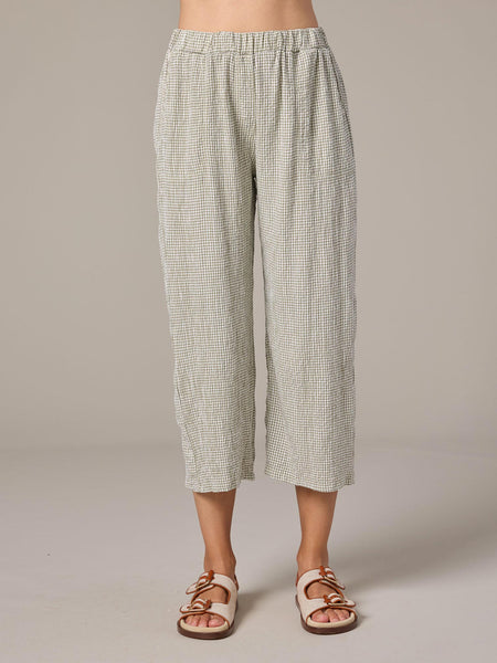 Easy Crop Trousers in Crinkle Check Overcast