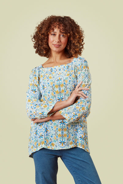 Cristina Top in Holiday Palm Multi