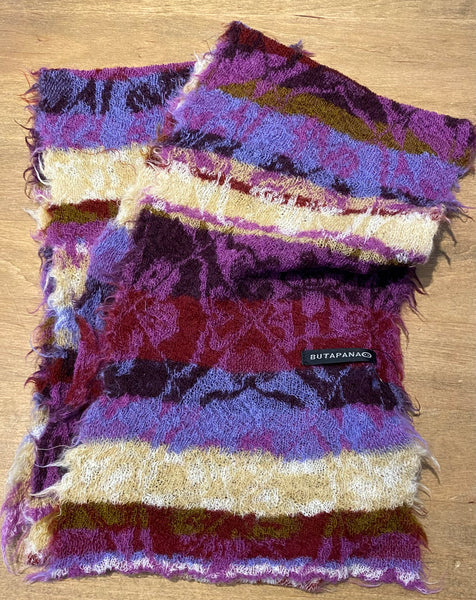 Japanese Pure Merino Wool Scarf in Purple Multi