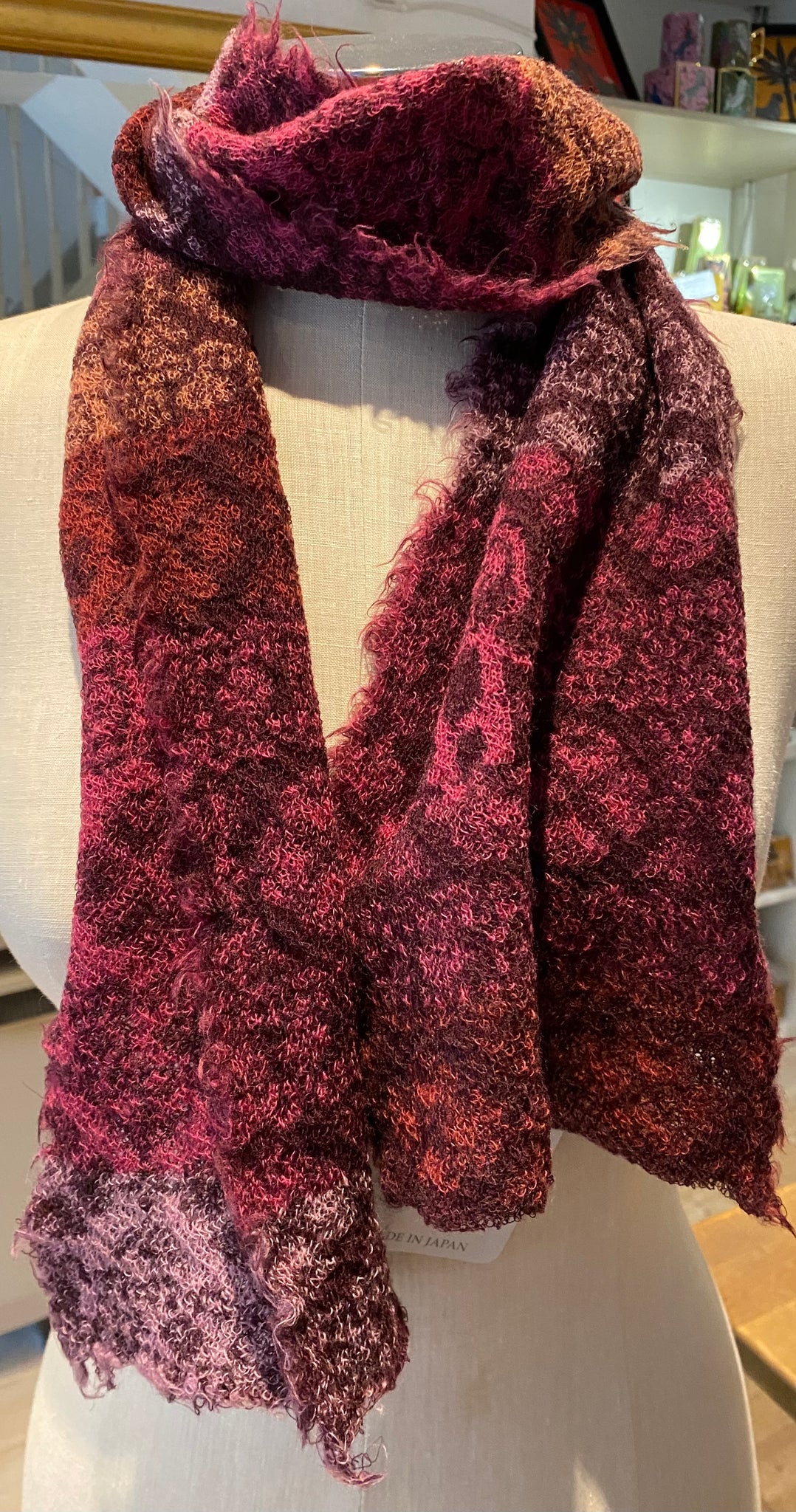 Japanese Pure Merino Wool Scarf in Wine