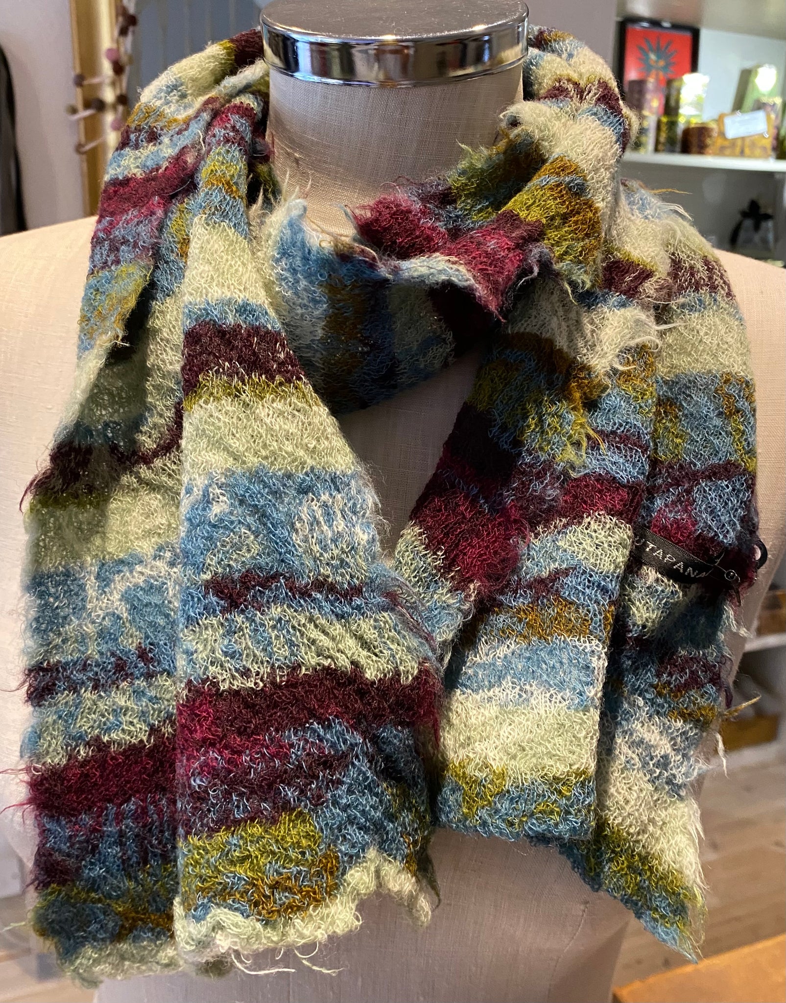 Japanese Pure Merino Wool Scarf in Blue Multi