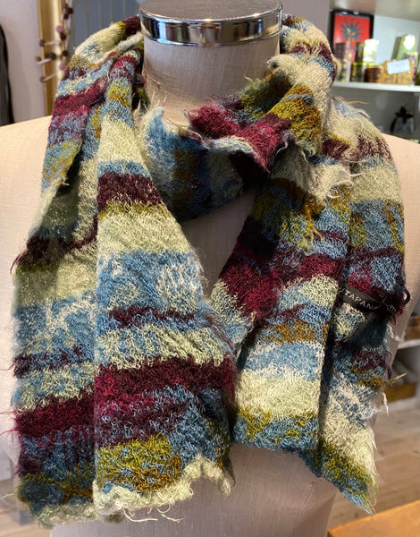 Japanese Pure Merino Wool Scarf in Blue Multi