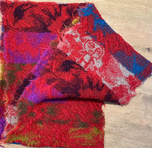 Japanese Pure Merino Wool Scarf in Red Multi