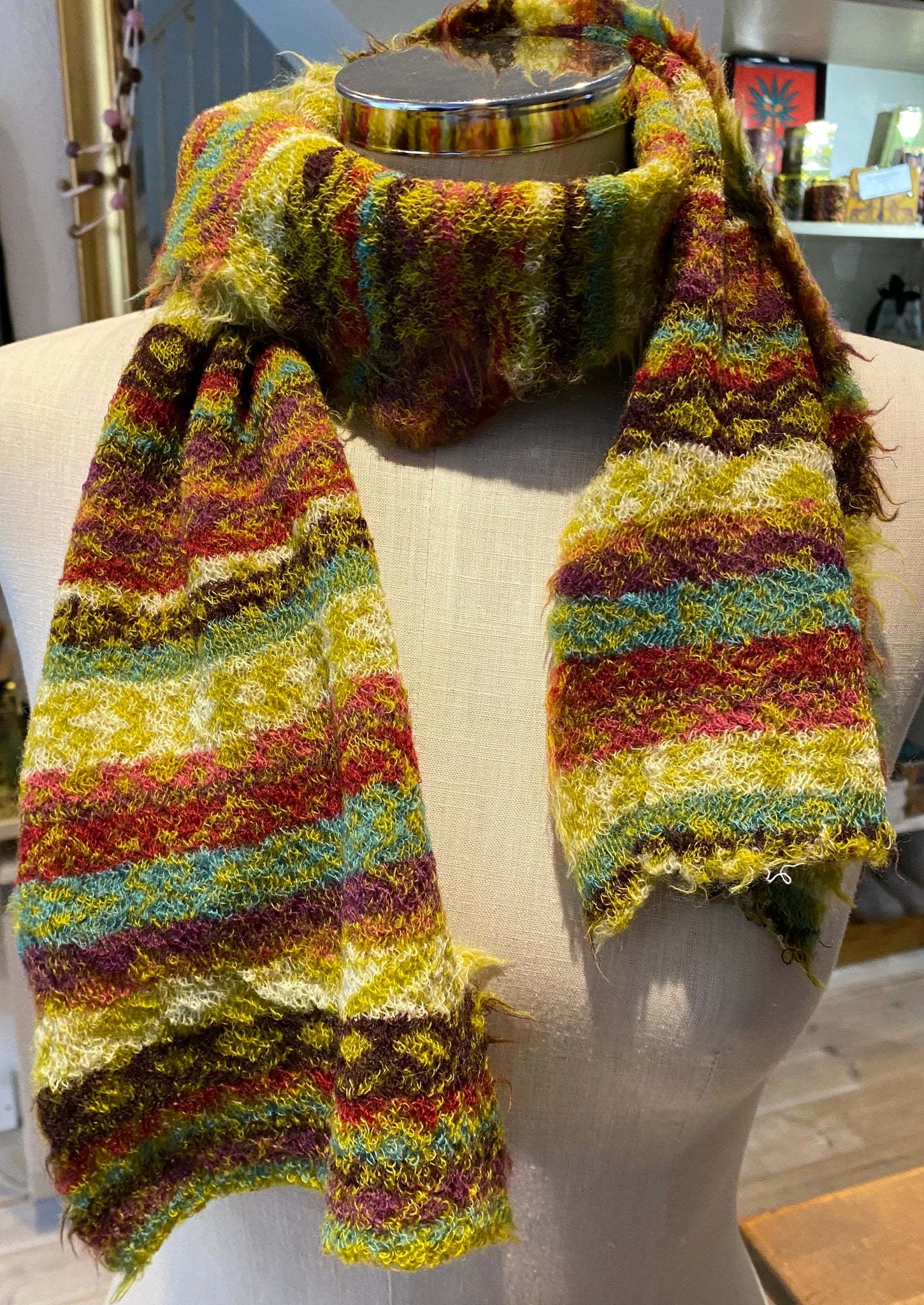 Japanese Pure Merino Wool Scarf in Green Multi