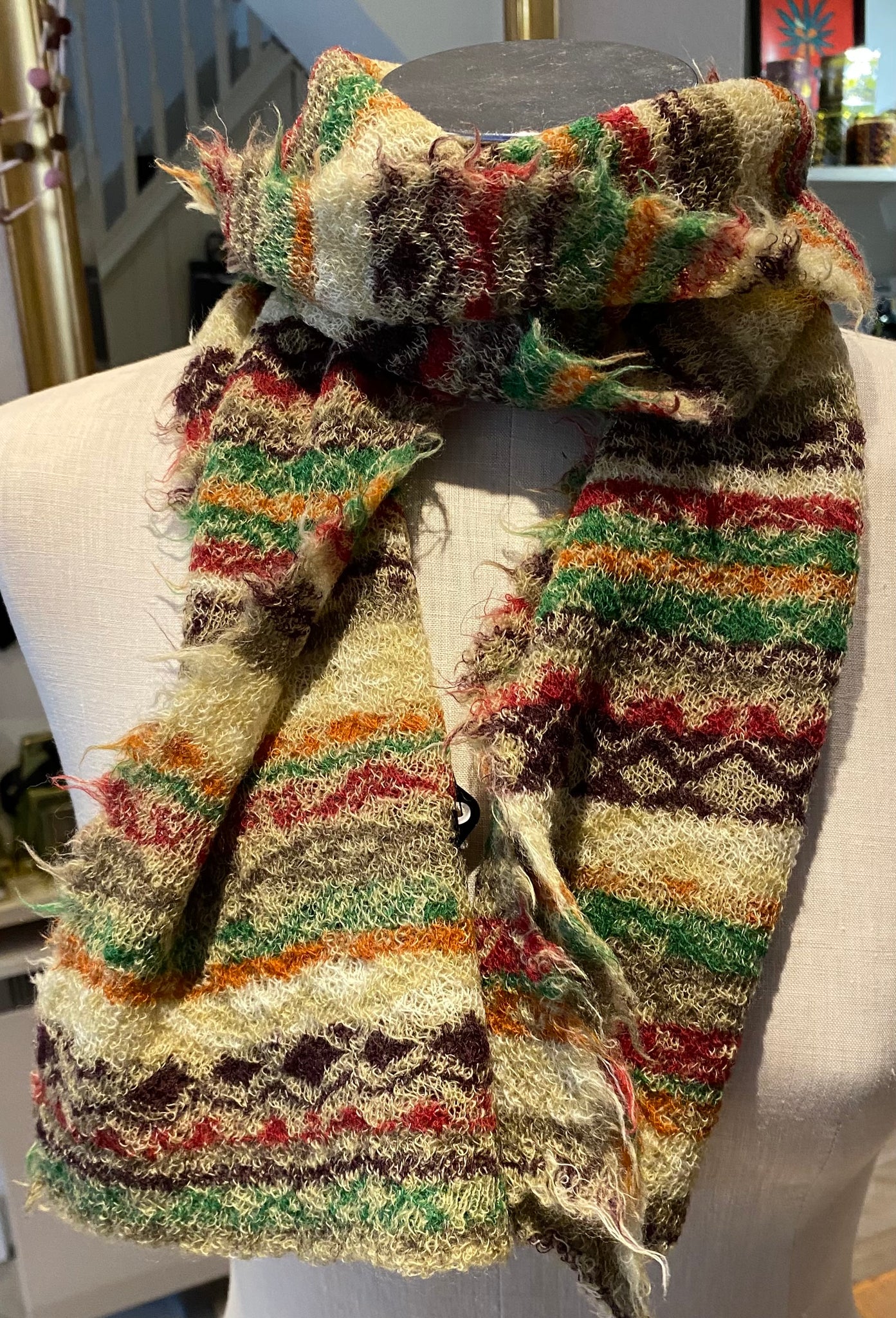 Japanese Pure Merino Wool Scarf in Beige Multi