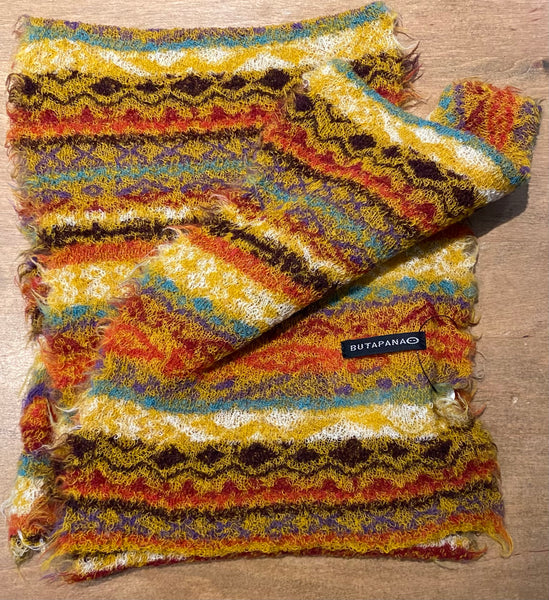 Japanese Pure Merino Wool Scarf in Orange Multi