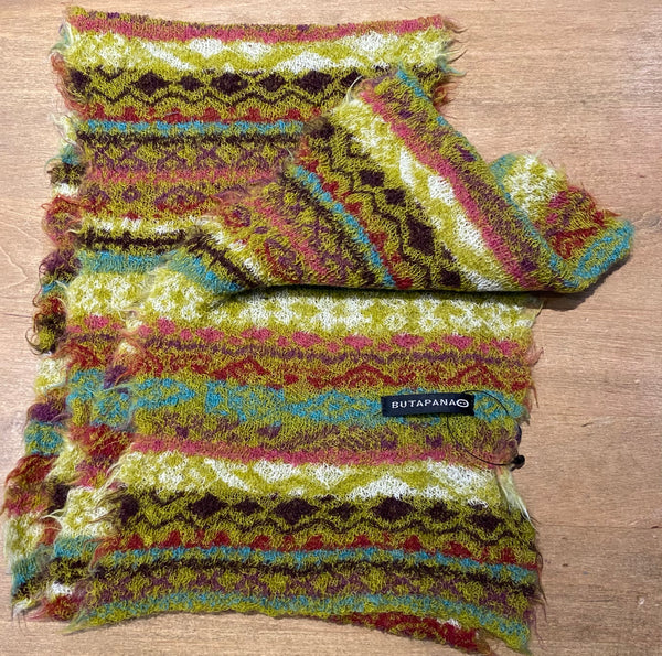 Japanese Pure Merino Wool Scarf in Green Multi