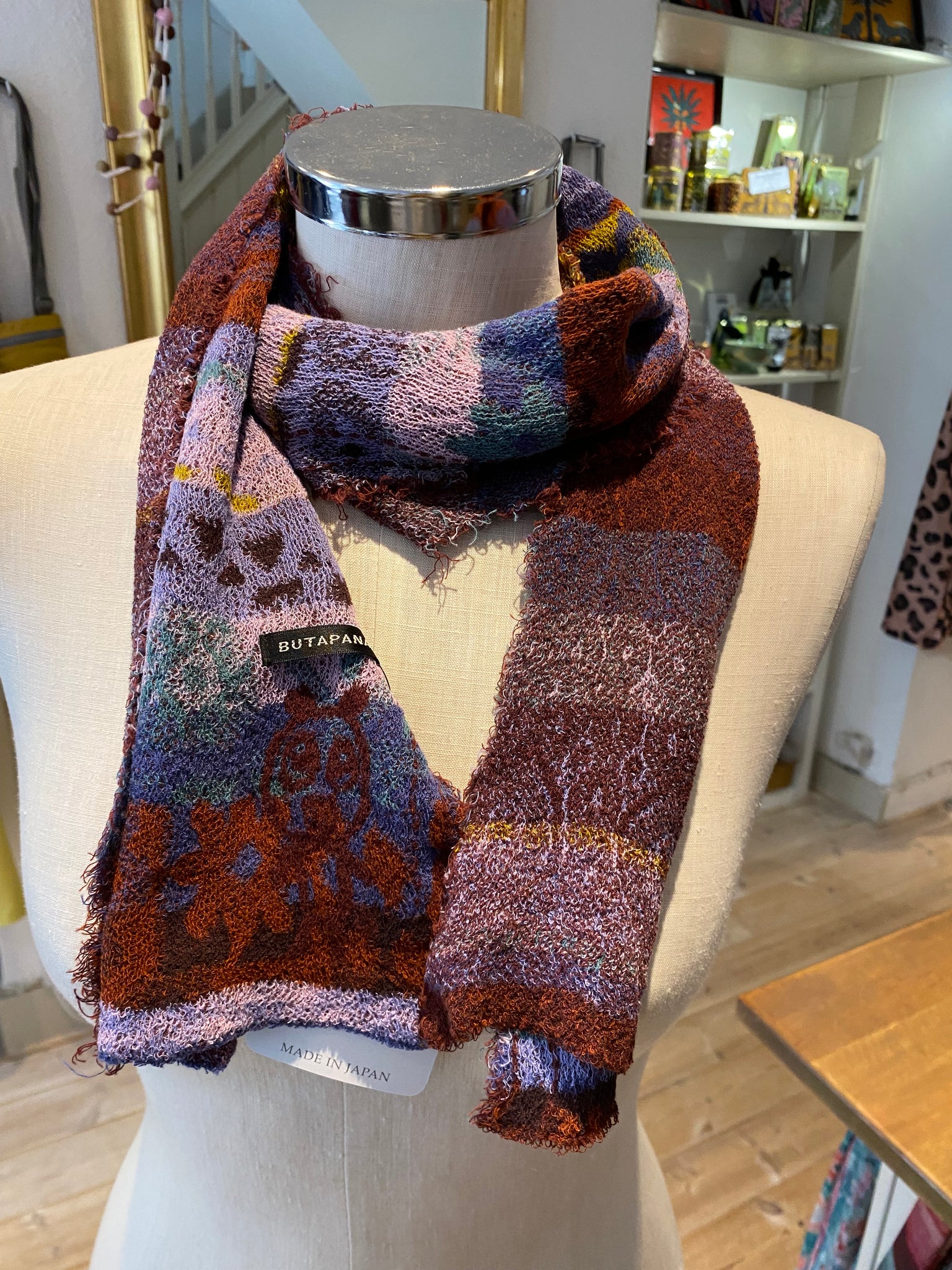 Japanese Pure Cotton Scarf in Navy Multi