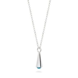 Silver Cone Pendant Necklace with Stone Inset. Sapphire, Turquoise, Emerald, Garnet