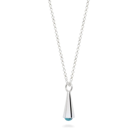 Silver Cone Pendant Necklace with Stone Inset. Sapphire, Turquoise, Emerald, Garnet