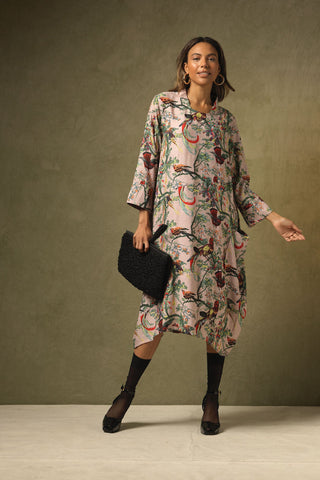 Asymmetric Dress in Chinoiserie Pink