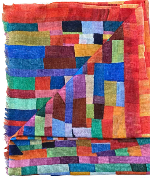 Silk Merino Scarf Multi Colour Squares