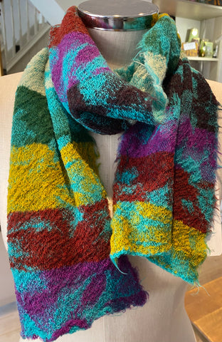 Japanese Pure Merino Wool Scarf in Blue Multi