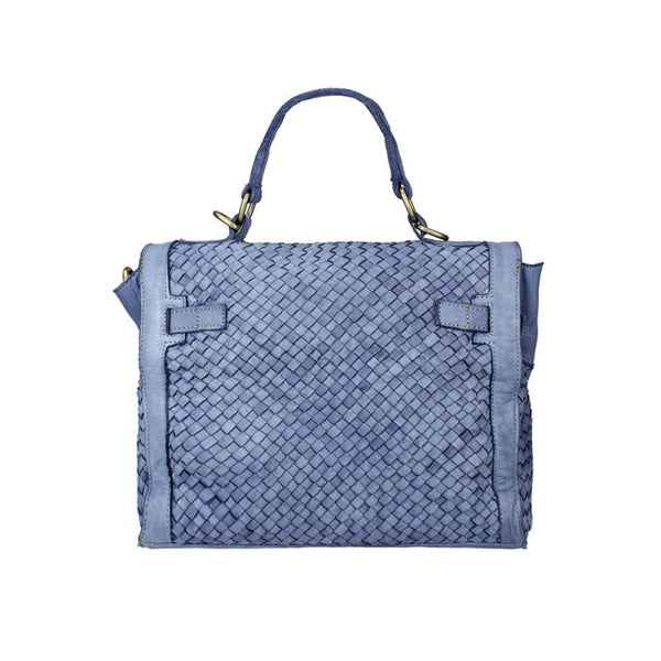 Woven Leather Bag in Denim Blue and Black