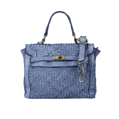 Woven Leather Bag in Denim Blue and Black
