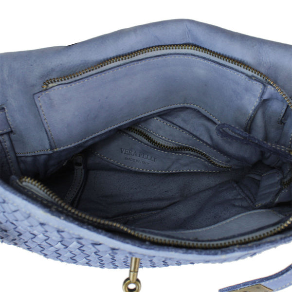 Woven Leather Bag in Denim Blue and Black