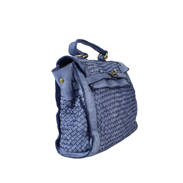 Woven Leather Bag in Denim Blue and Black
