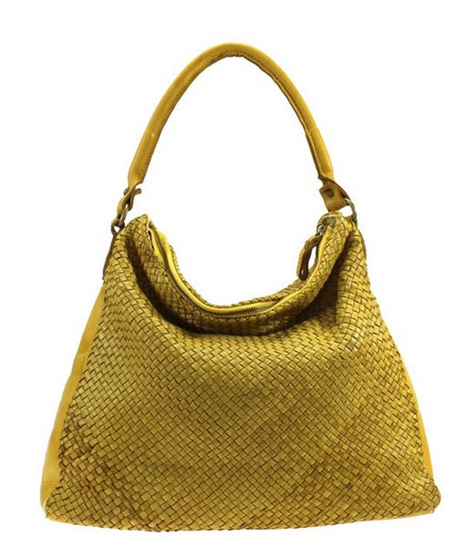 Leather Shoulder Bag in Tan, Taupe and Yellow