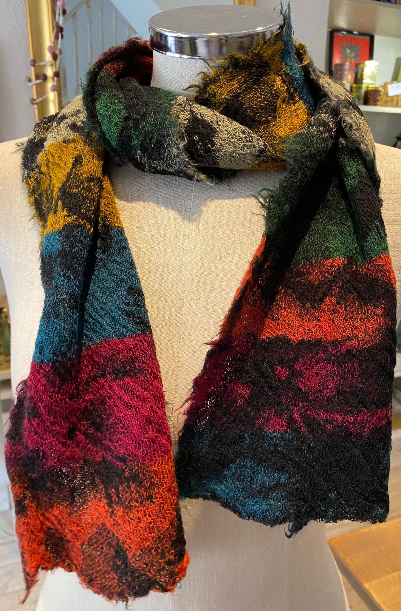 Japanese Pure Merino Wool Scarf in Black Multi