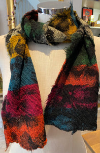 Japanese Pure Merino Wool Scarf in Black Multi