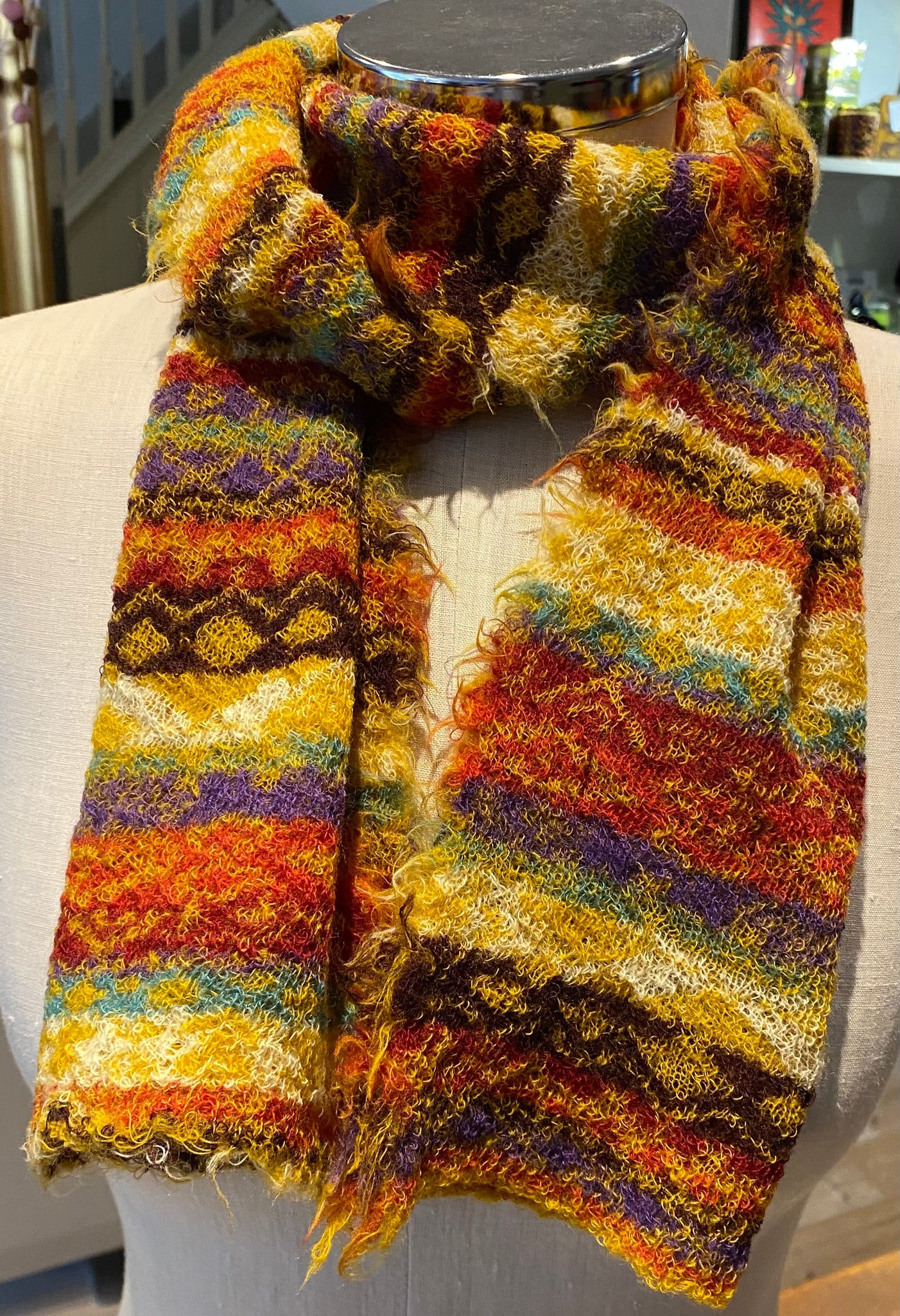 Japanese Pure Merino Wool Scarf in Orange Multi