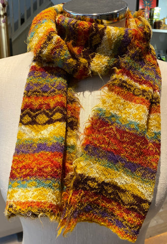 Japanese Pure Merino Wool Scarf in Orange Multi