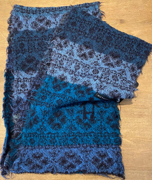 Japanese Pure Merino Wool Scarf in Blues
