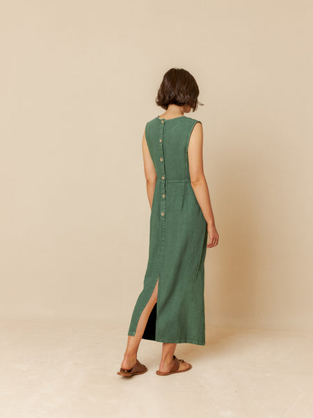 Linen Sleeveless Dress in Emerald