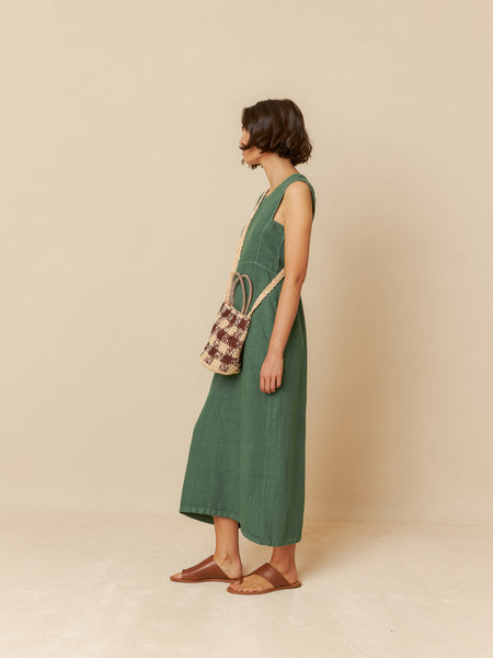 Linen Sleeveless Dress in Emerald